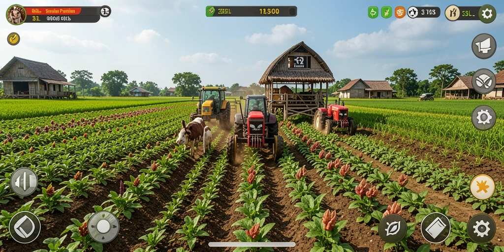 Tampilan gameplay 33L dengan ladang yang subur dan tanaman yang beragam.