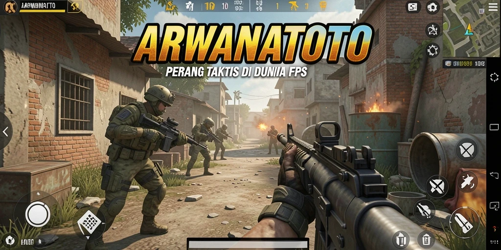 Tampilan aksi mendebarkan dalam game FPS ARWANATOTO.