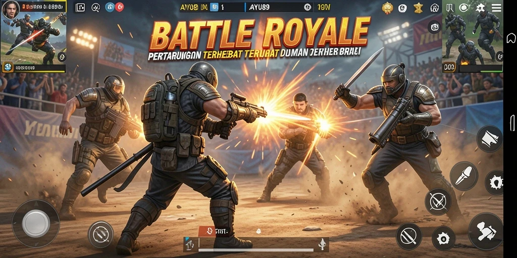 Tampilan menegangkan dalam pertarungan Battle Royale yang seru.