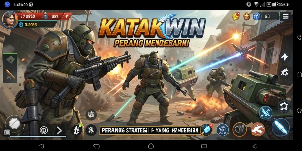 Screenshot KATAKWIN menampilkan pertempuran strategi yang intens.