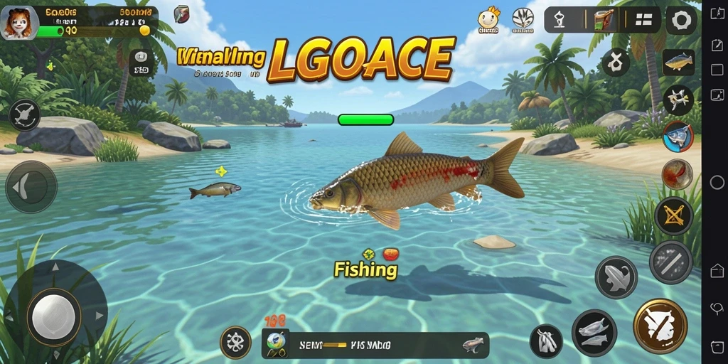 Screenshot gameplay LGOACE menampilkan petualangan memancing yang seru.