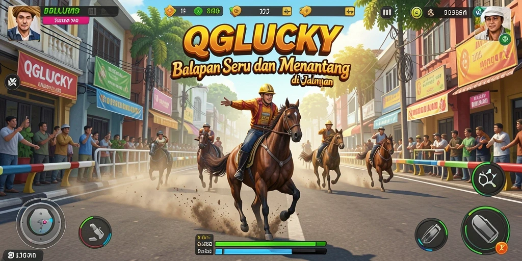 Screenshot gameplay QGLUCKY menampilkan aksi balapan yang mendebarkan.